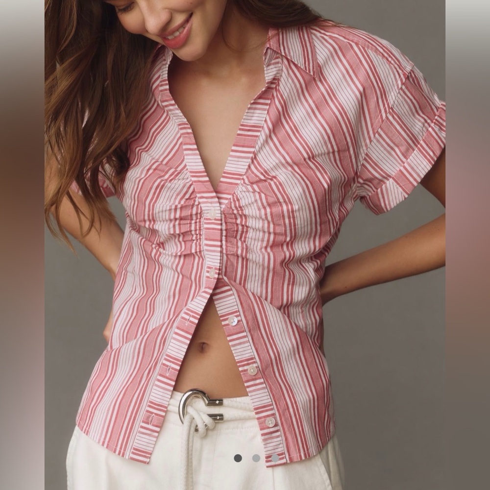 NEW w tags Anthropologie Maeve Striped Button-Up Women's Top XS short sleeve